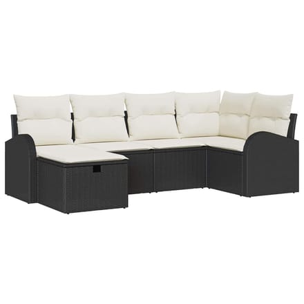 vidaXL - Bankstel - 6 - st - Zwart - en - Crème - poly - rattan