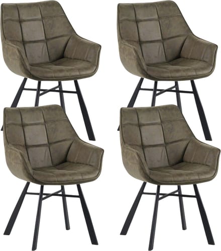 Colenis® - Lenny Eetkamerstoel - Set van 4 - Groen - Microfiber Stof - Industrieel - Met armleuning