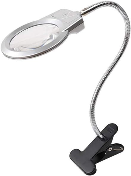 Vergrootglas met Lamp - Vergrootglas op standaard - Lezen en hobby - Flexibele Zwanenhals - 40 cm hoog - Zilver