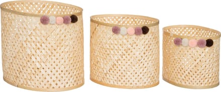 Atmosphera Kids Mandenset pompon set van 3 - Opbergers - Naturel - Bamboe