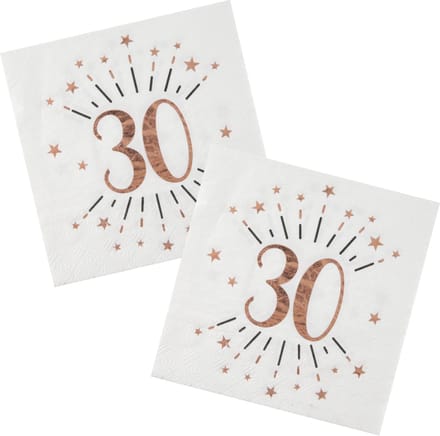 Verjaardag feest servetten leeftijd - 20x - 30 jaar - rose goud - 33 x 33 cm