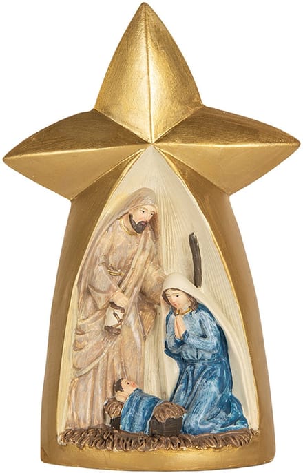 Clayre & Eef Kerstdecoratie Beeld Kerstgroep 14x6x21 cm Goudkleurig Kunststof