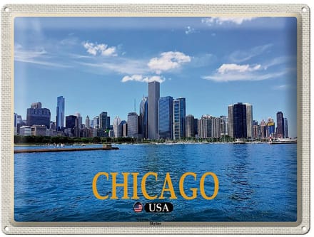 Blechschild Reise 40x30cm Chicago USA Skyline Hochhäuser
