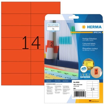 Herma etiketten rood 105x42,3 20 vel DIN A4 280 stuks 5059