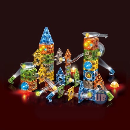 Magnetic Tiles - Knikkerbaan met Discobal en Lichteffect - 174 delig - Magnetische Bouwblokken - Magnetische Bouwset met Verlichting