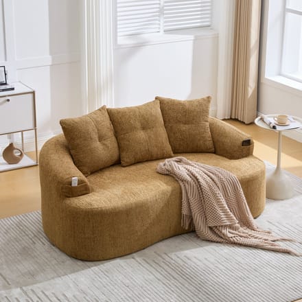 MODFU 2-Zitsbank - Diepe Zitting - Eigentijds Design - Chenille - Mosterdgeel - 164 X 92 X 60 Cm