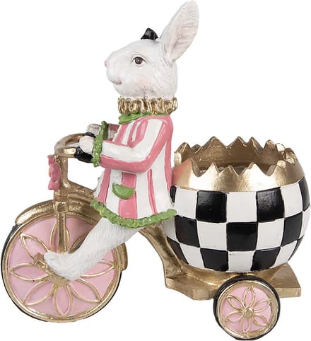 Clayre & Eef Decoratie Beeld Konijn 20x11x19 cm Roze Wit Kunststof