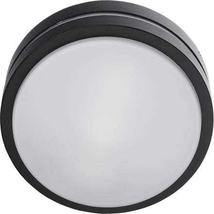 Olucia - JAMES - Buitenplafondlamp met bewegingssensor - Zwart / Wit - Vorm: Rond