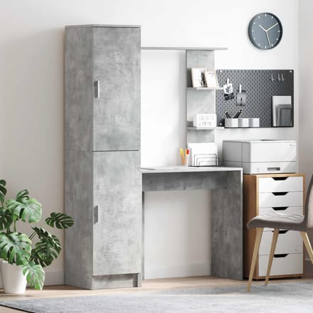 vidaXL - Bureau - met - plank - met - opslag - met - de - deur - 2 - st - Beton - Grijs