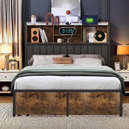 Tweepersoonsbed 140x200 cm met LED, USB en 2 Opbergladen