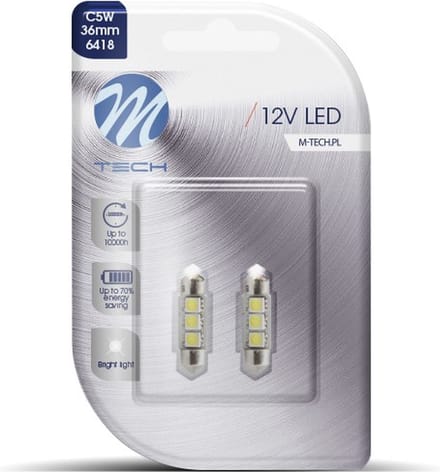 M-Tech LED C5W 12V 36mm - Basic 3x Led diode - Canbus - Wit - Set