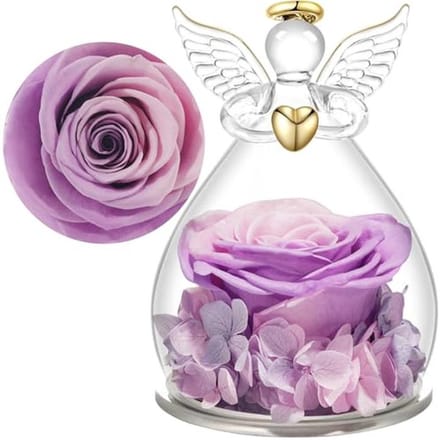 Eeuwige Roos Engel - Behandelde Bloemen - Cadeau Geven - Echte Roos Behoud - 7x7x10.5 cm - Transparant