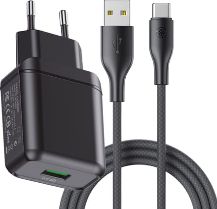 Usb C oplader met kabel - 18w Quick Charge - 3 meter - Usb stekker geschikt voor Android smartphone / tablet / e-reader