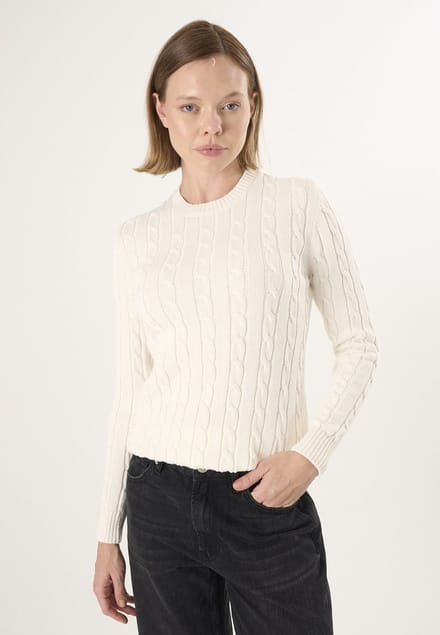 Felix Hardy Kabelgebreide Trui Met V-Hals - 100% Katoen Dames Ecru - L