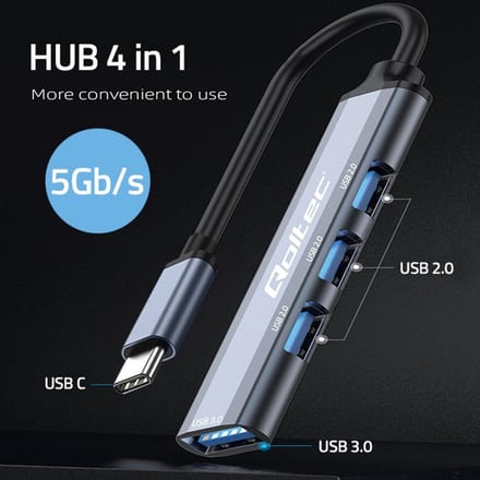 Qoltec Hub USB-C 3.1-adapter 4 in 1 |   USB 3.0 |   3x USB 2.0