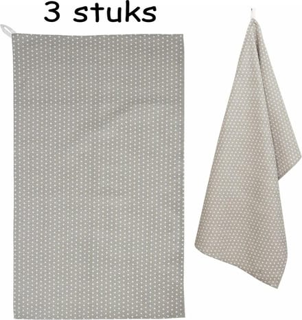 Clayre Eef - Theedoek - sterren - Taupe - 3 stuks