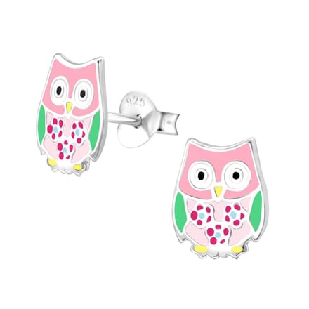 WeLoveSilver - kinderoorbellen zilver - roze uilen design