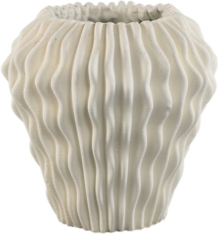 PTMD Barren White Cement Round Vase 3D Wavy Pattern L