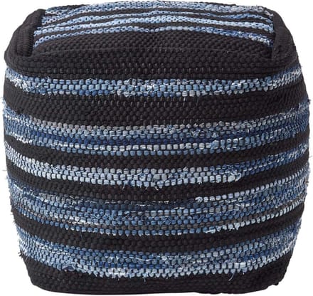 Homescapes Denim poef Texas - zitkubus blauw gestreept, 40x40 cm
