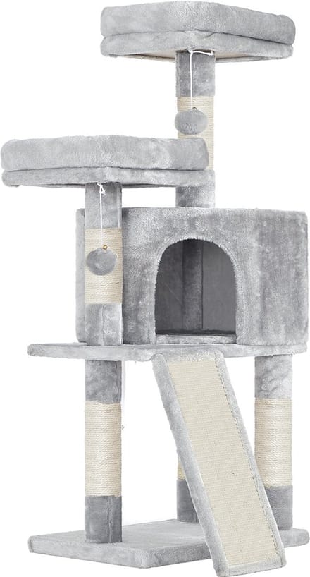 Krabpaal - 115 cm - Krabplank - Met 2 platformen - Met grot - Lichtgrijs