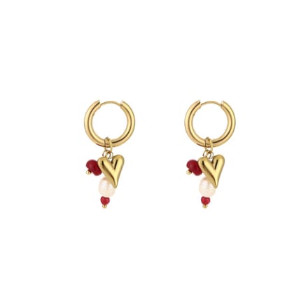 Oorbellen Dangling Heart - Rood - Stainless Steel - Goud