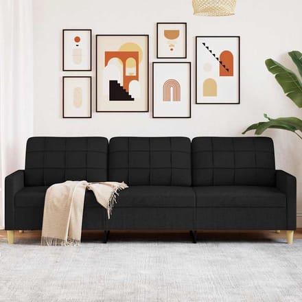 Vidaxl Bank 3-zits, Zwart, 210 Cm, Bekleed met Stof