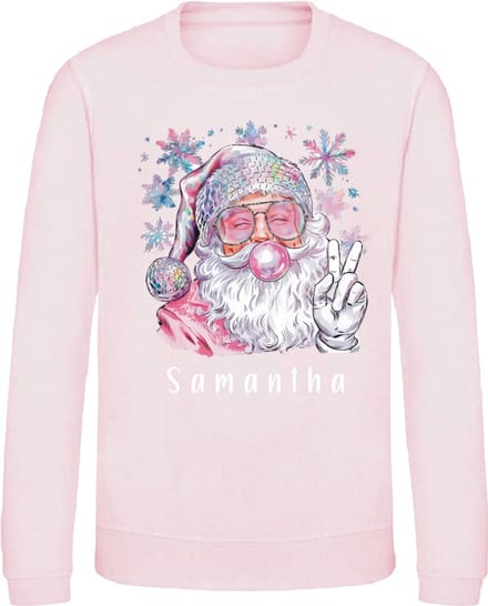 Kersttrui voor dames pink disco santa met naam-Maat M