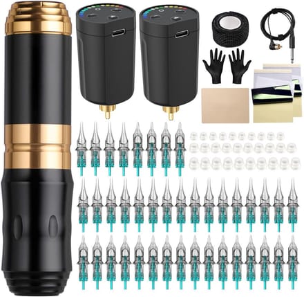 CLVP® Tattoo Machine met Accessoires - Tattoo kit Draadloos - Complete Set - Zwart en Goud