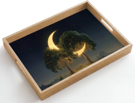 Dienblad hout 50x35 cm - Schootdienblad - Maan - Bomen - Rust - Borrelplank rechthoek - Plateau dienbladen