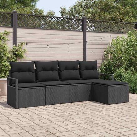 vidaXL Bankstel 5 st Zwart poly rattan