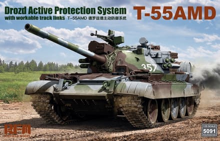Rye Field Model Modelbouwpakket Militaire voertuigen - 5091 T-55AMD - Drozd APS w/workable track links Plastic - 1:35 - Modelbouw