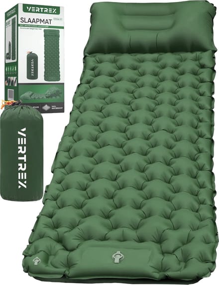 Vertrex Inflate-X1 Slaapmat met Ingebouwde Pomp - Luchtbed - 1 Persoons - Mosgroen