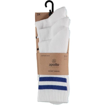 Apollo - Stripe Sport Socks 3-pack Wit 42/47