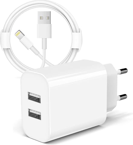 2.1A USB Power Adapter met USB Oplaadkabel - 2 Meter - Geschikt voor iPhone met Lightning aansluiting