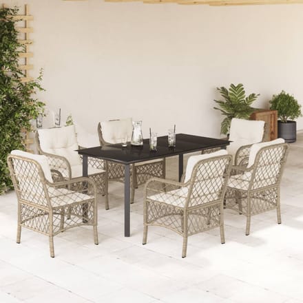 vidaXL - 7-delige - Tuinset - met - kussens - poly - rattan - beige