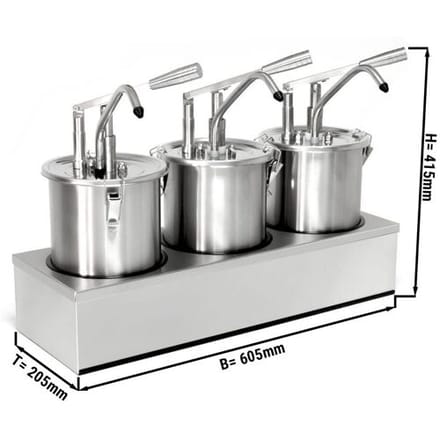 GGM Gastro Saucenspender - 3x 4 Liter - inkl. Edelstahlgestell Zilver