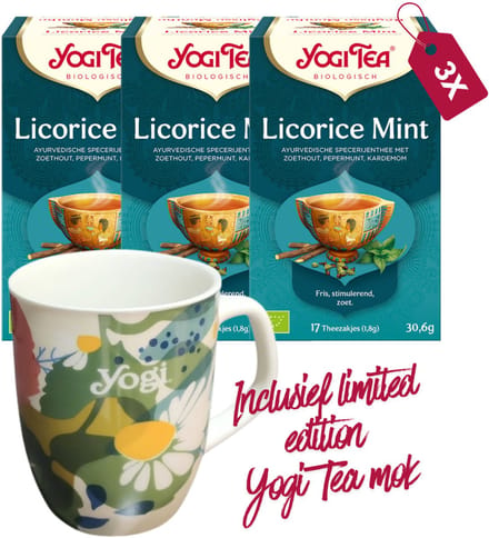 Yogi Tea Licorice Mint Bio - 3 pakjes - inclusief limited edition Yogi Tea mok