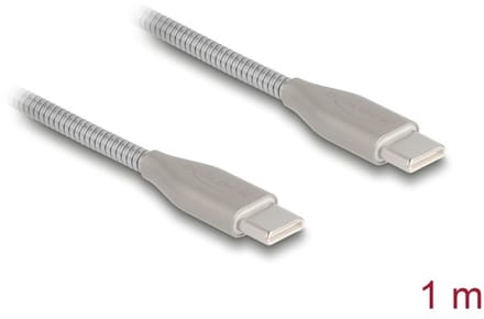 Delock USB-C™ cable with metal sheath USB Type-C™ male to male PD 3.0 60 W 1 m silver