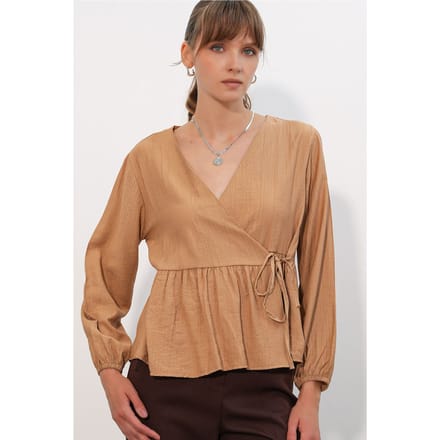 V-hals Blouse met Strikdetail en Kreppé