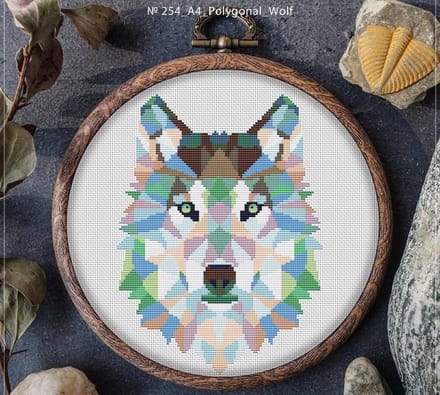 Mandala borduurpakket POLYGONAL WOLF