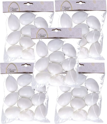 Decoris Hobby eieren - 50x - kunststof - wit - D4 x H6 cm - paasdecoratie
