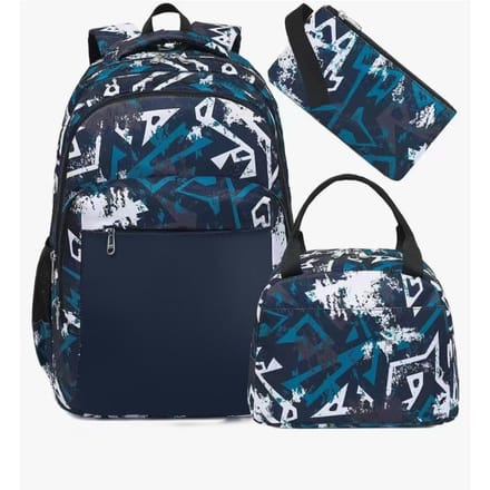 Cartable grande capacité avec bandoulière; set de trousse à crayons trois pièces pour étudiant vert