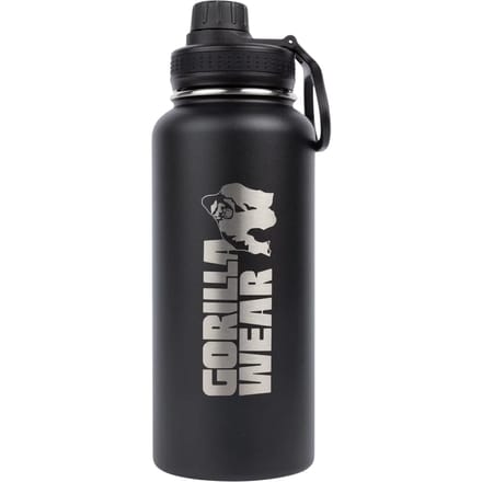 Gorilla Wear Geïsoleerde RVS Waterfles - Drinkfles Zwart - 1000 ml