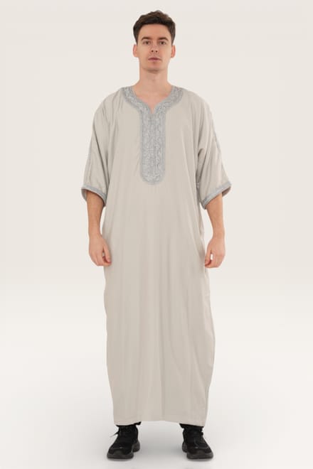 Heren grijze Marokkaanse Thobe gewaad Eid Djellaba Gandoura Jubba LFS-HM65