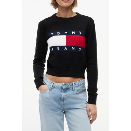 Tommy Hilfiger Flag Crew Neck Black Maat: L | Longsleeves Outlet | Dames | Zwart