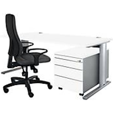 Schäfer Shop  Pure Planova Basic bureautafel en verrijdbaar ladeblok 1233, wit/blank aluminium