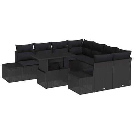 vidaXL - Tuinbank - Set - 9 - st - Zwart - poly - rattan
