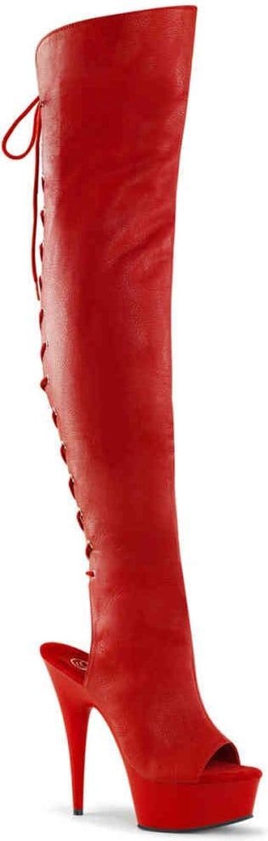EU 37 = US 7 | DELIGHT-3019 | 6 Heel, 1 3/4 PF Open Toe/Heel Thigh High Boot, Side Zip