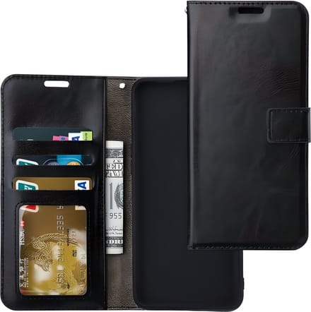 Bookcase Geschikt voor: iPhone 17E / 16E - Zwart - portemonnee hoesje - Book Cover