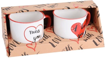 Beker Porselein 300 ml set van 2 - Rood/Wit